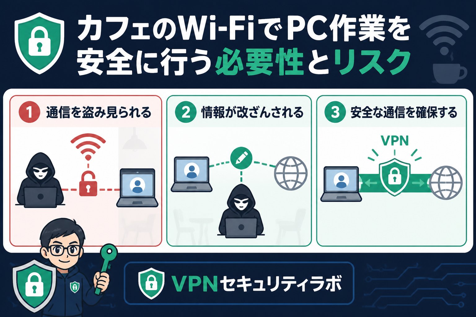フリーWi-Fi カフェのWi-FiでPC作業を安全に行う必要性とリスク
