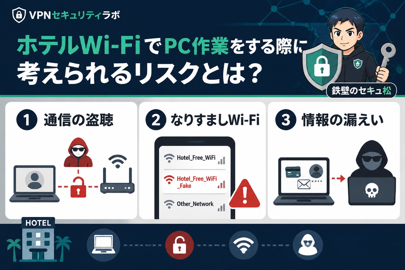 フリーWi-Fi ホテルWi-FiでPC作業をする際に考えられるリスクとは？
