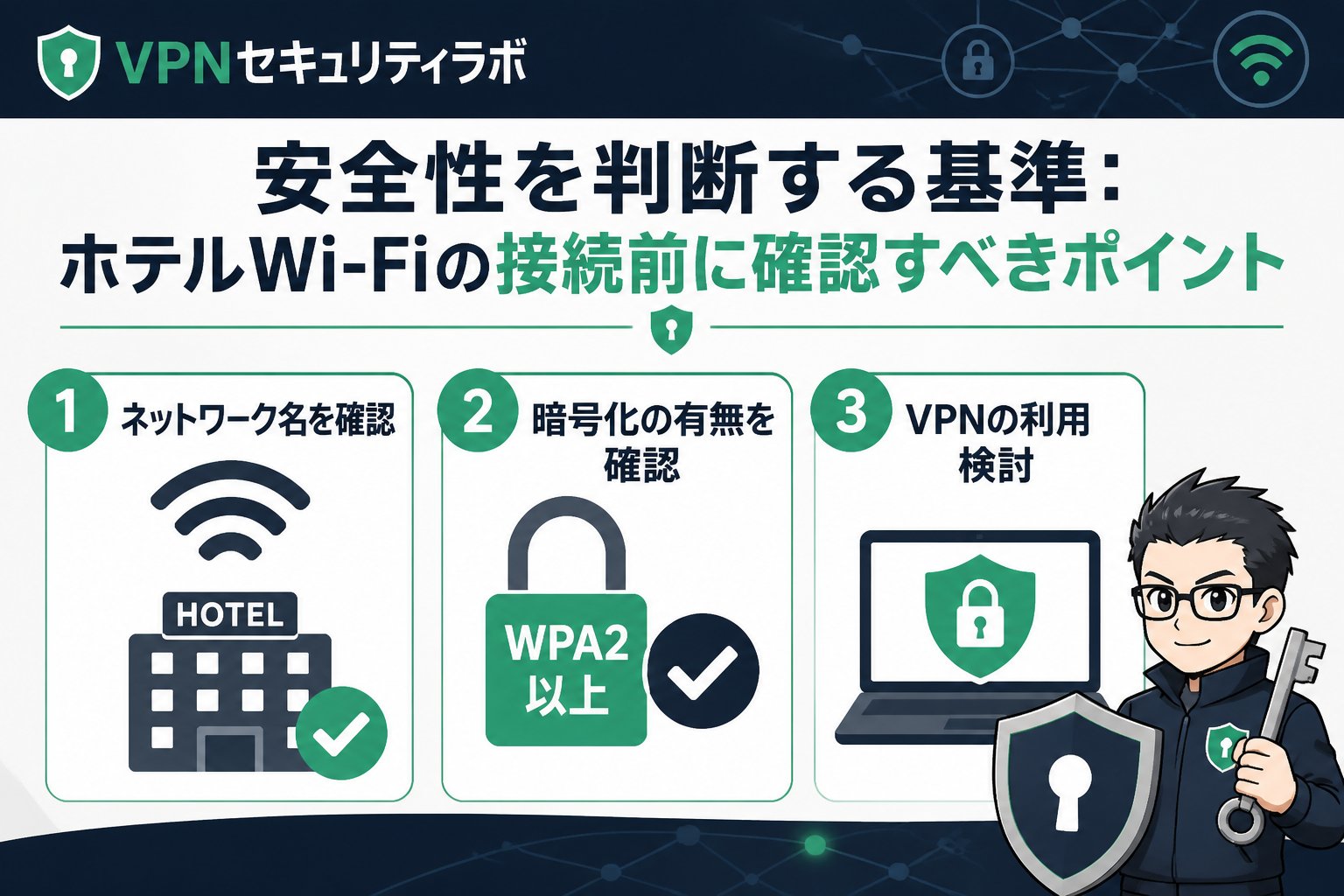 フリーWi-Fi 安全性を判断する基準:ホテルWi-Fiの接続前に確認すべきポイント