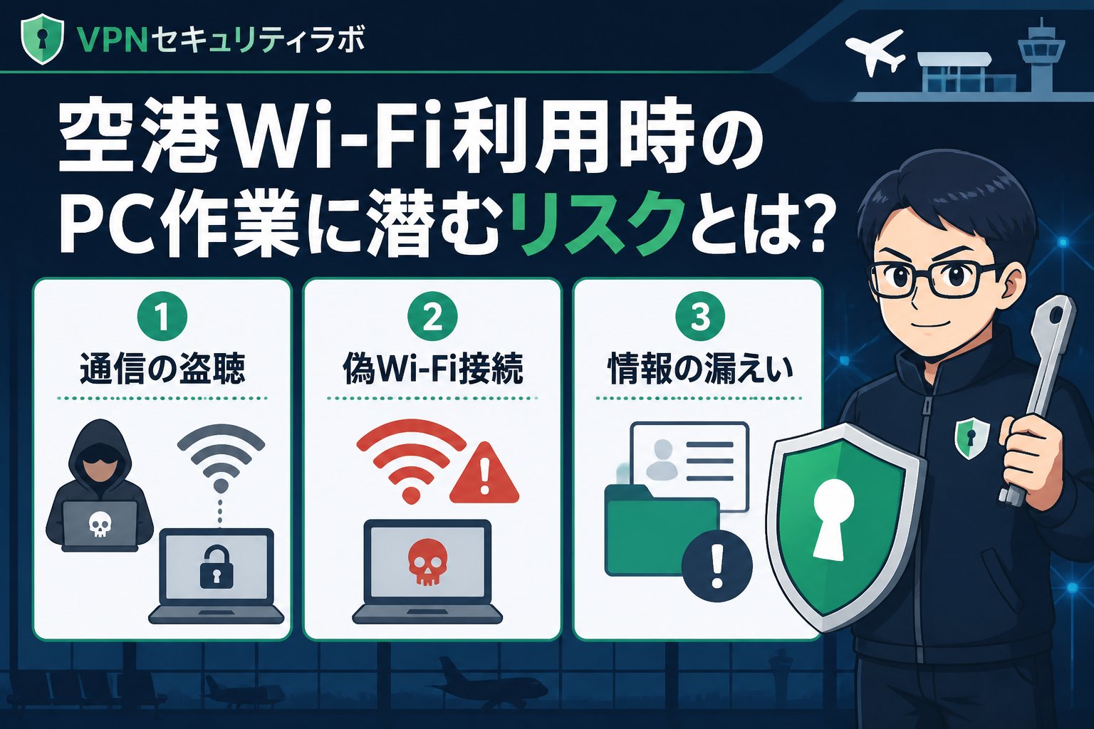 フリーWi-Fi 空港Wi-Fi利用時のPC作業に潜むリスクとは?