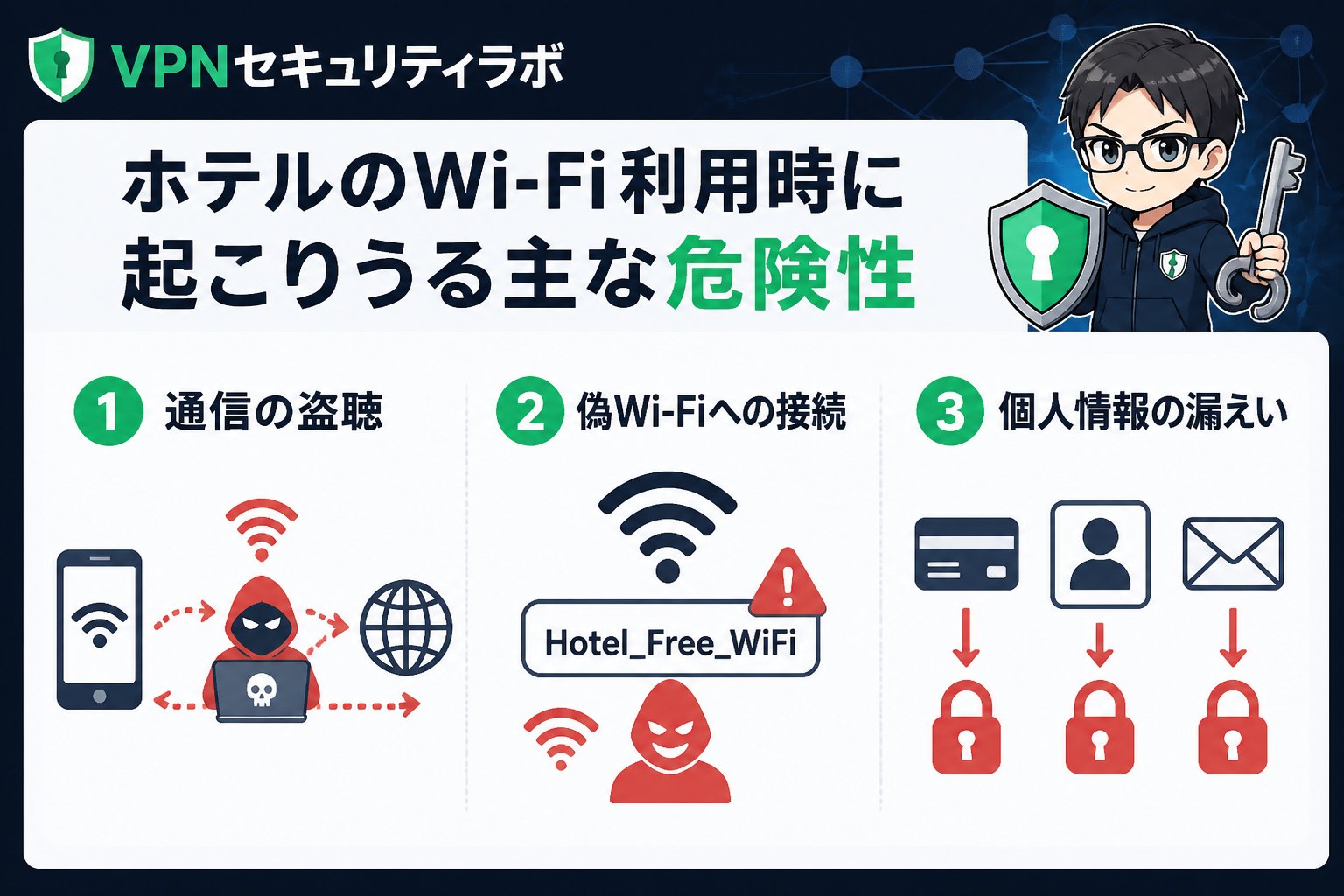 フリーWi-Fi ホテルのWi-Fi利用時に起こりうる主な危険性