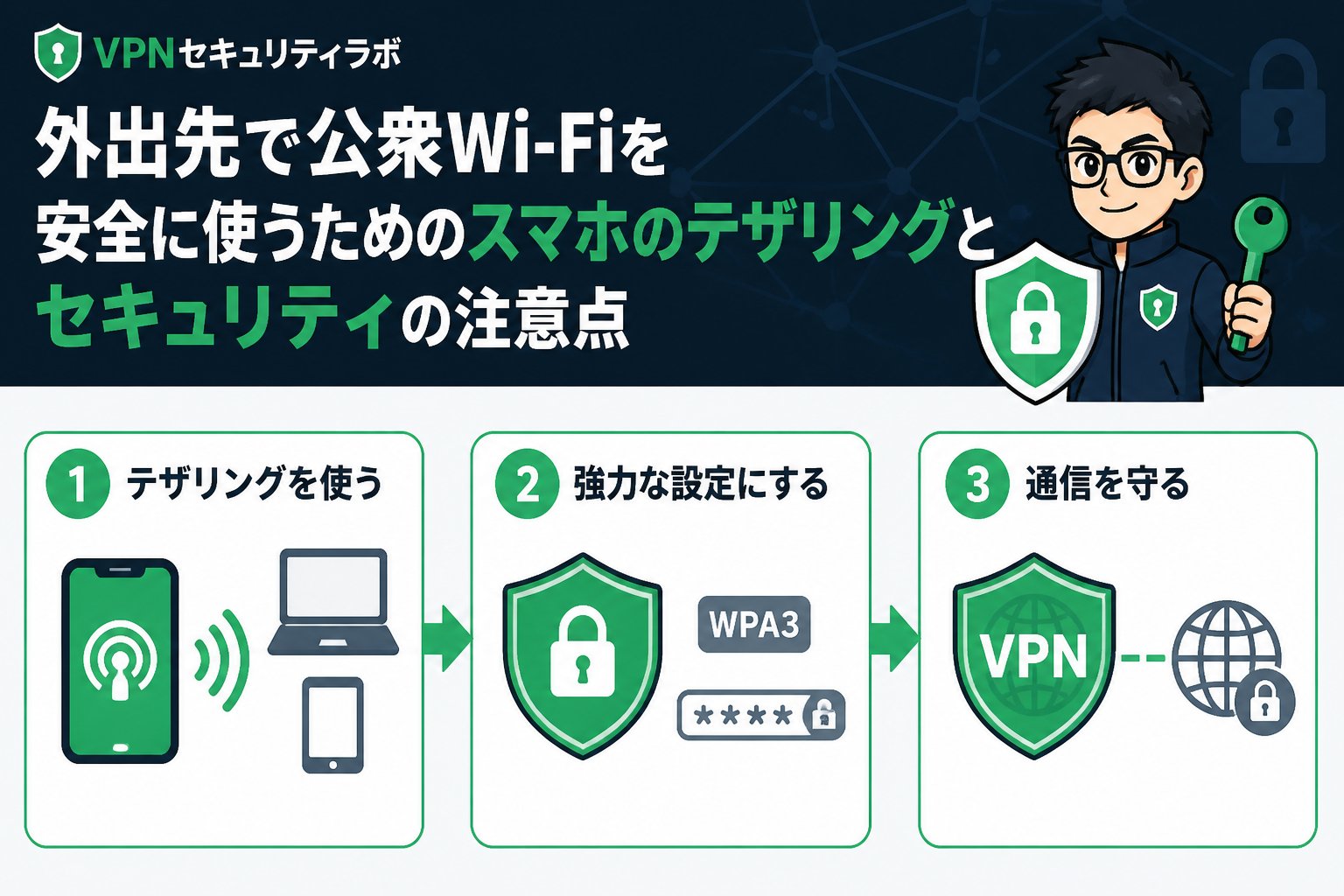 フリーWi-Fi 外出先で公衆Wi-Fiを安全に使うためのスマホのテザリングとセキュリティの注意点