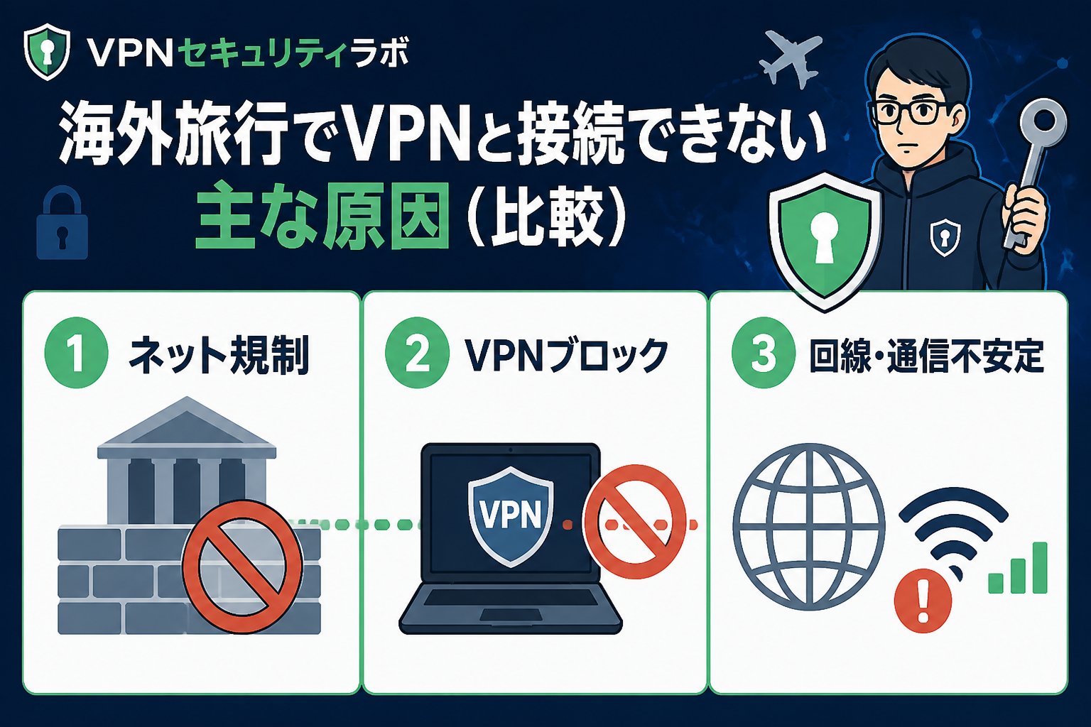 VPN比較 VPNと接続できない問題が起こる海外旅行での原因と比較