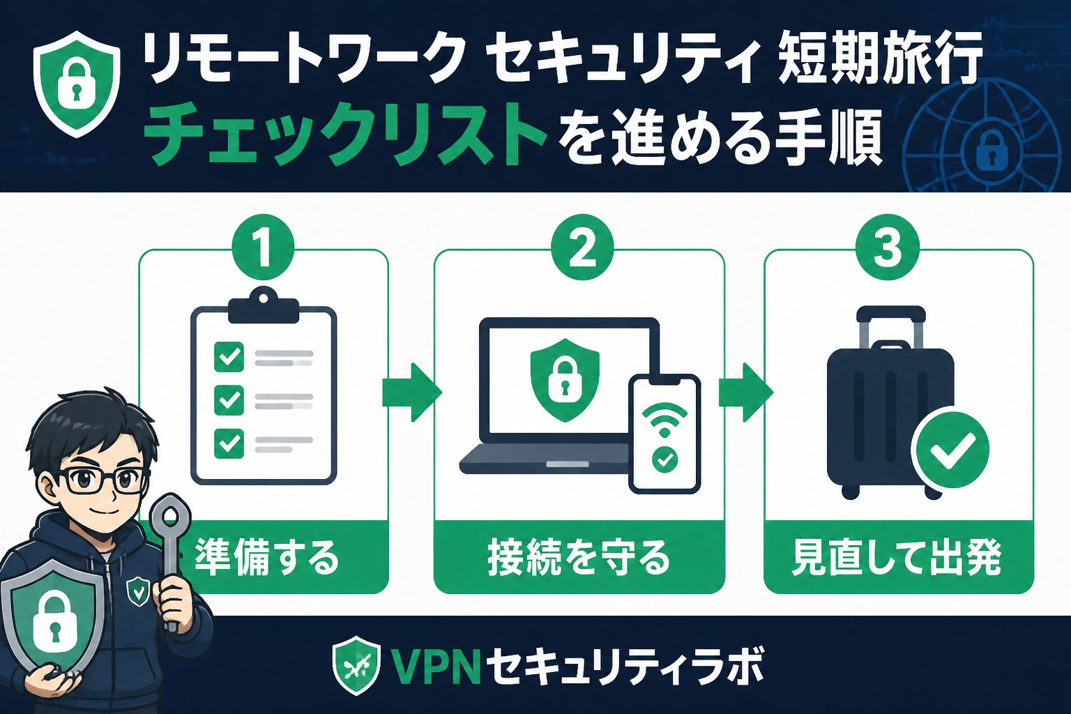 プライバシー リモートワーク セキュリティ 短期旅行 チェックリストを進める手順