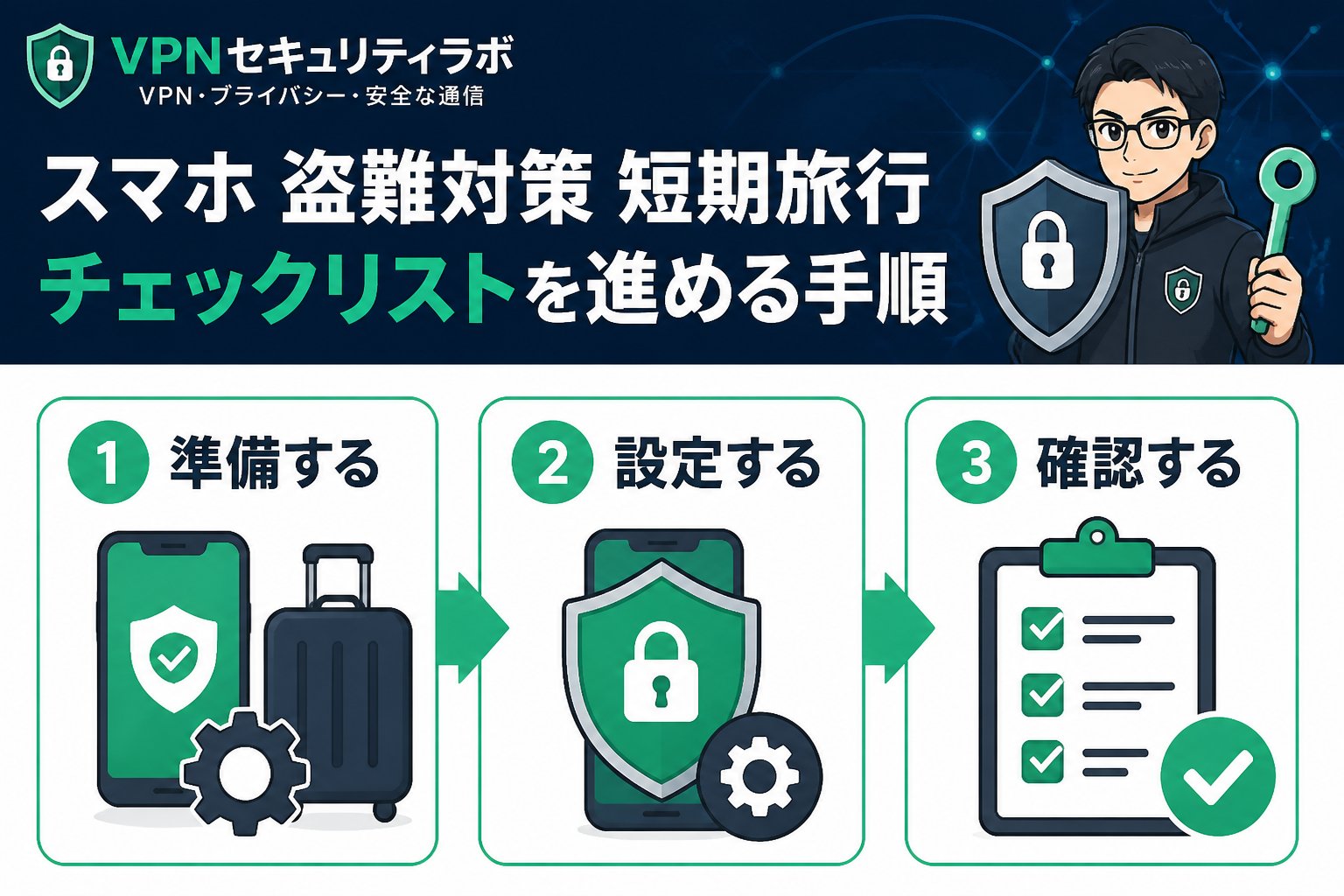 プライバシー スマホ 盗難対策 短期旅行 チェックリストを進める手順
