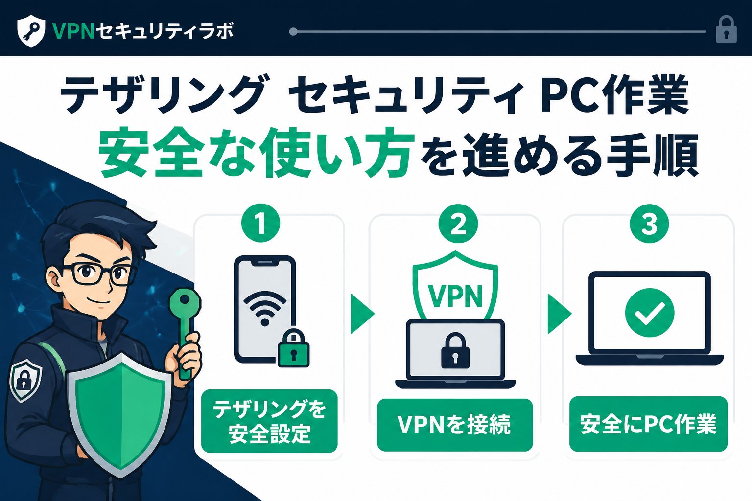 フリーWi-Fi テザリング セキュリティ PC作業 安全な使い方を進める手順