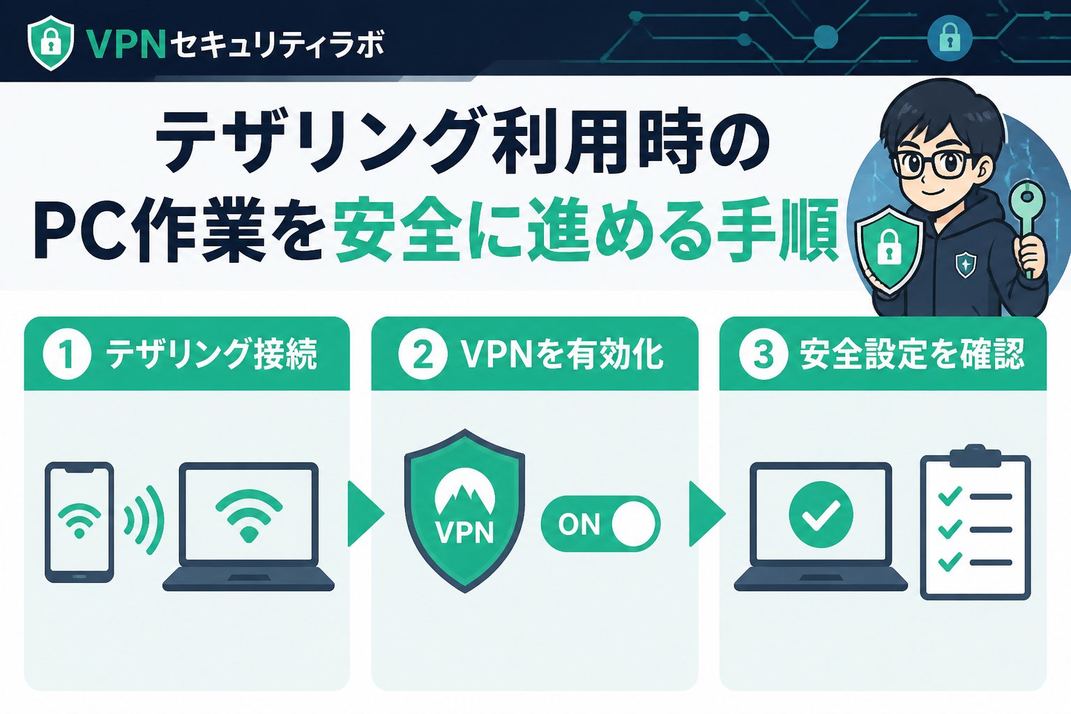 フリーWi-Fi テザリング利用時のPC作業を安全に進める手順