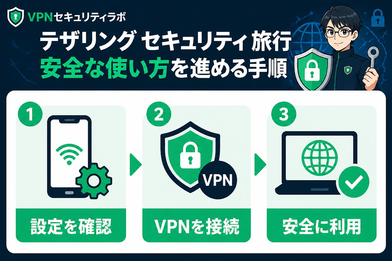 フリーWi-Fi テザリング セキュリティ 旅行 安全な使い方を進める手順