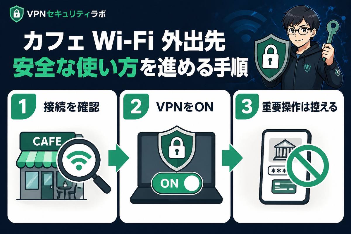 フリーWi-Fi カフェ Wi-Fi 外出先 安全な使い方を進める手順