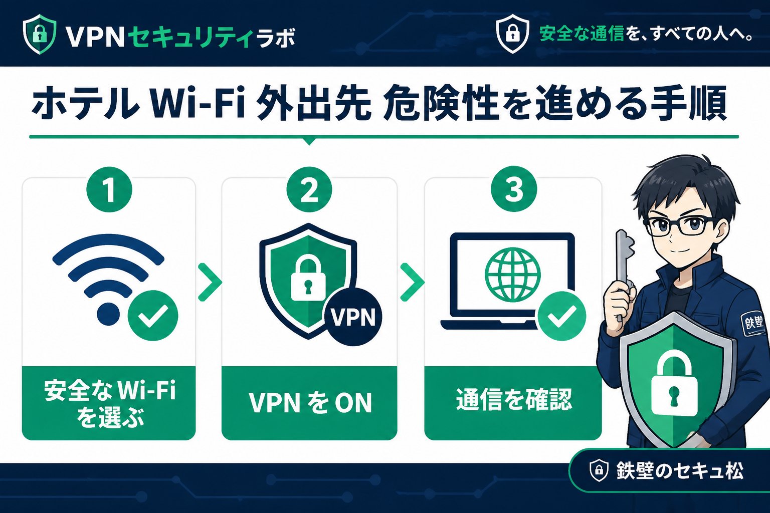 フリーWi-Fi ホテル Wi-Fi 外出先 危険性を進める手順