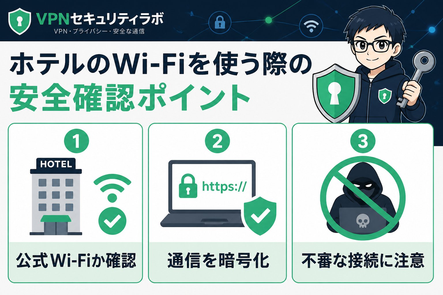 フリーWi-Fi ホテル、Wi-Fi、外出先の環境での注意点を踏まえた安全確認ポイント