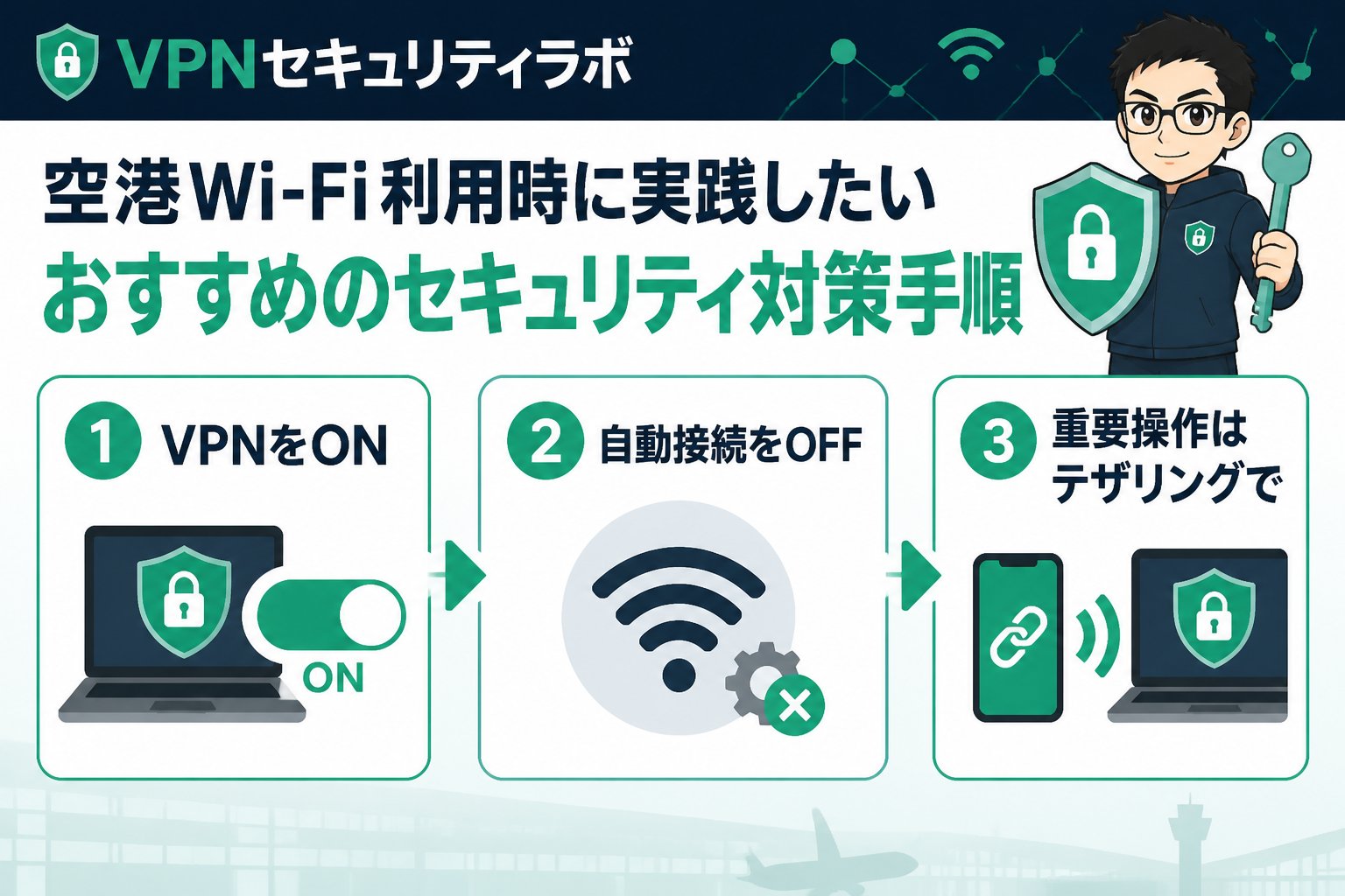 フリーWi-Fi 空港Wi-Fi利用時に実践したいおすすめのセキュリティ対策手順