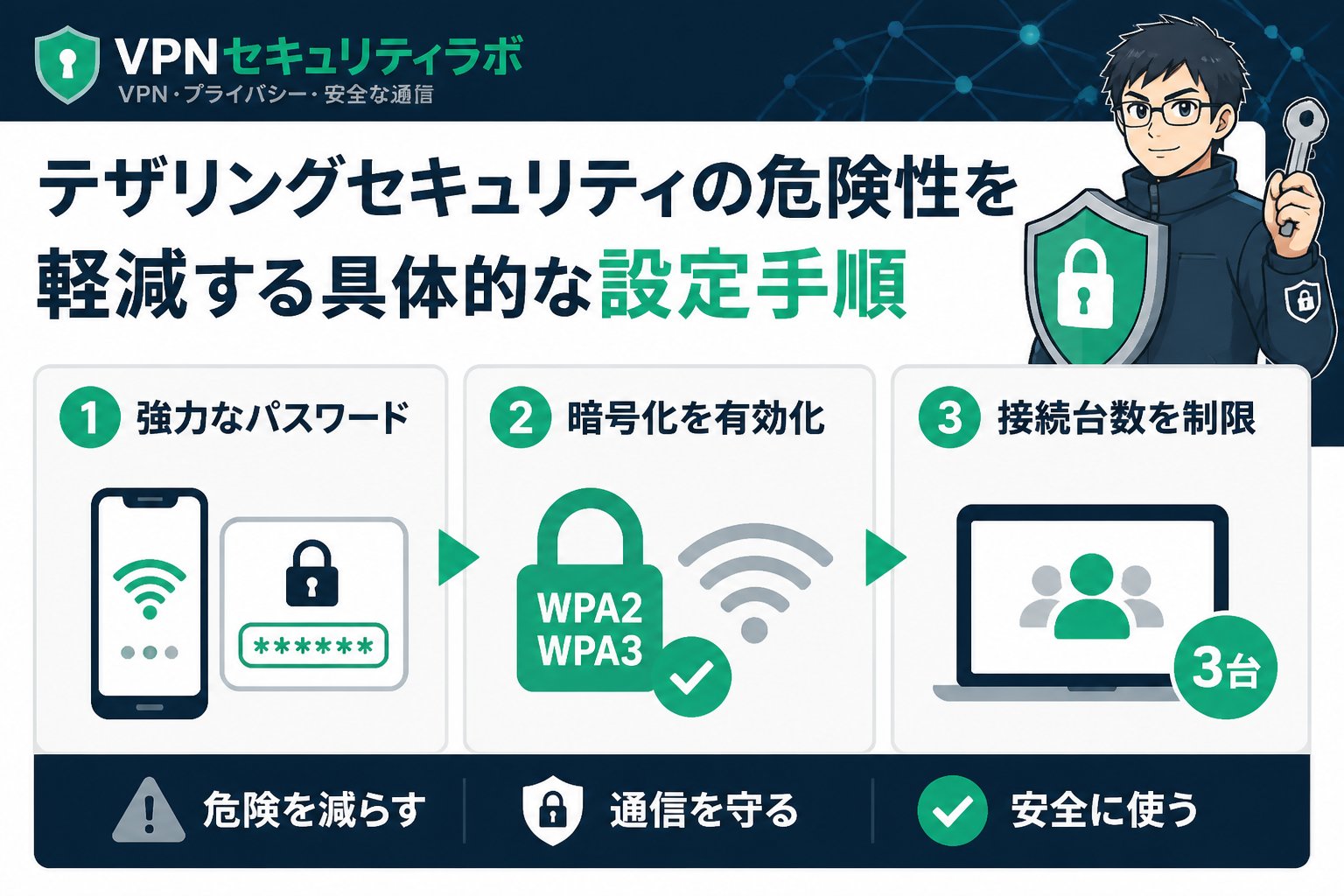フリーWi-Fi テザリングセキュリティの危険性(外出先)を軽減する具体的な設定手順