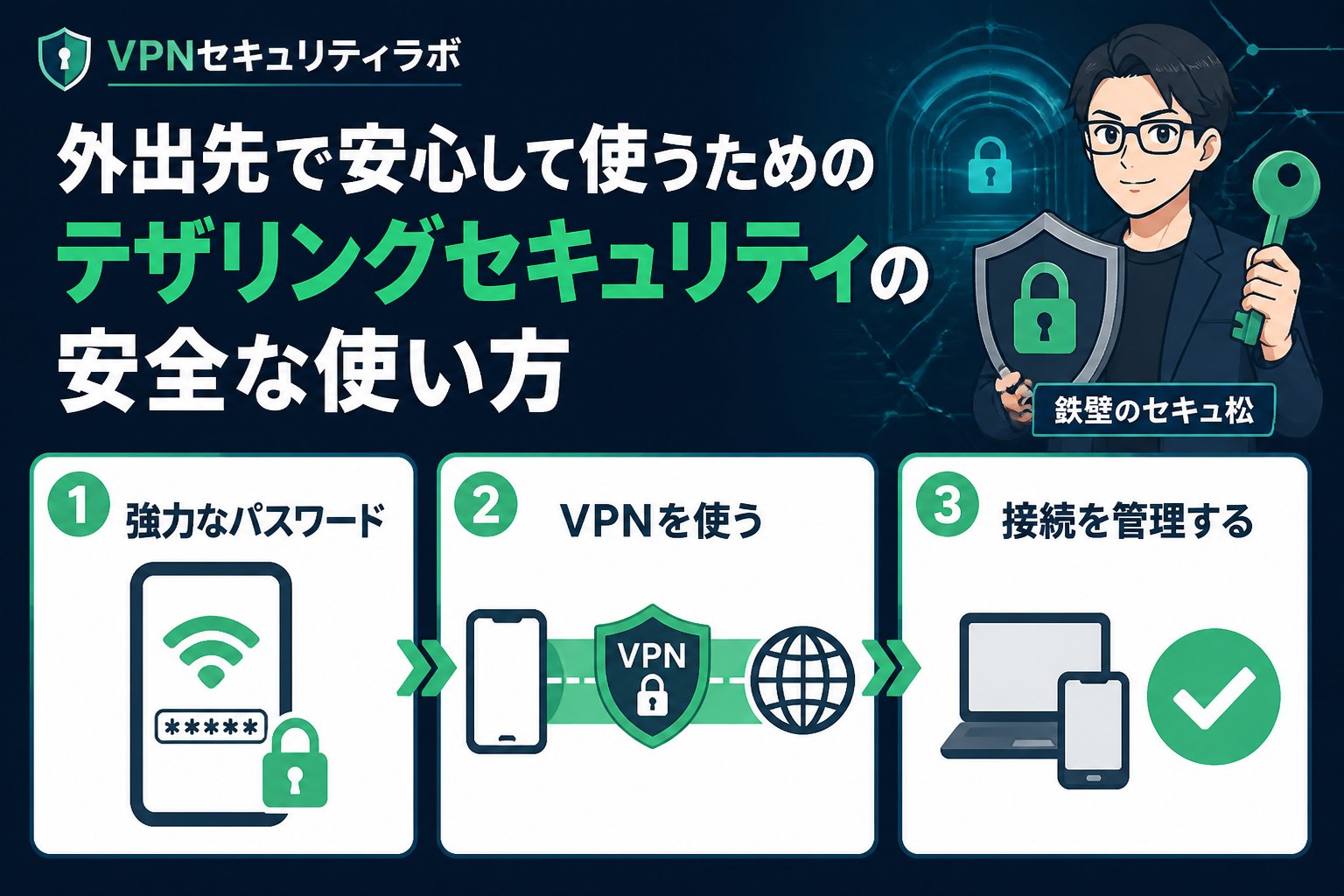 フリーWi-Fi テザリングセキュリティの安全な使い方（外出先）を実現する具体的な手順