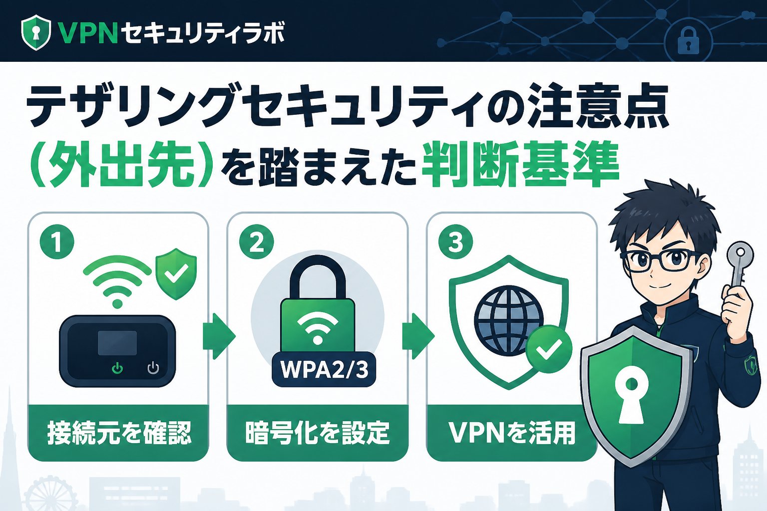 フリーWi-Fi テザリングセキュリティの注意点(外出先)を踏まえた判断基準